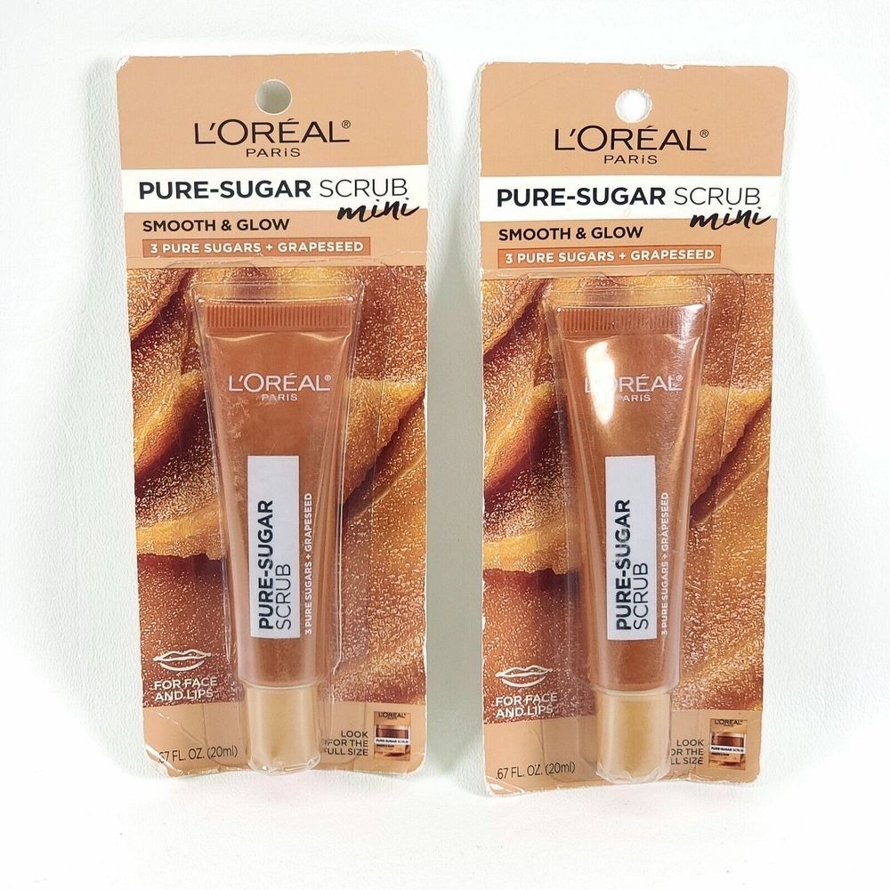 LOreal Pure Sugar Scrub Mini Duo .67oz Face Lip Exfoliator Smooth Glow Deadstock